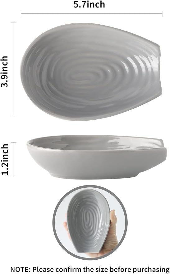 Hasense Spoon Rest for Stove Top, Large Ceramic Spoon Holder for Kitchen Counter, Farmhouse Cooking Utensil Rest Spatula Holder for Ladles and Tongs, Dishwasher Safe and Heat-Resistant, Grey