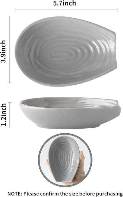 Hasense Spoon Rest for Stove Top, Large Ceramic Spoon Holder for Kitchen Counter, Farmhouse Cooking Utensil Rest Spatula Holder for Ladles and Tongs, Dishwasher Safe and Heat-Resistant, Grey