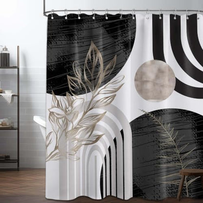 Black and White Extra Long Shower Curtain, Tall 72X84 in, Mid Century