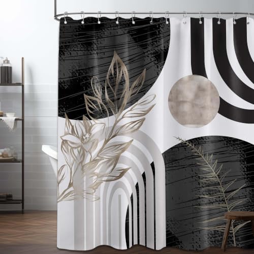 Black and White Extra Long Shower Curtain, Tall 72X78 in, Mid Century