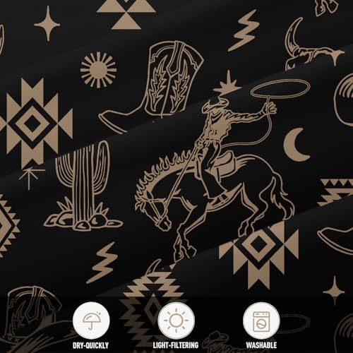 Black Western Cowboy Shower Curtain, 60" W x 72" L