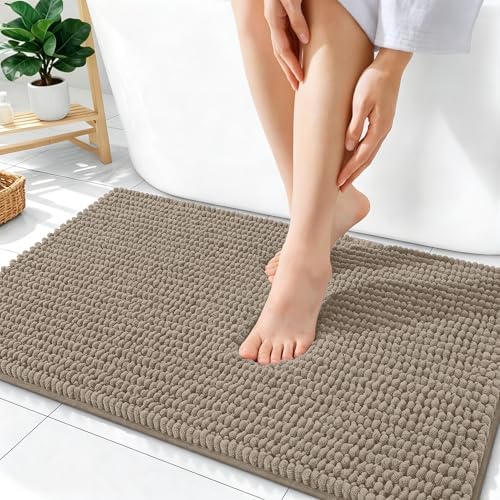 OLANLY Thick Chenille Absorbent Bathroom Rugs Mat 36x24, Warm Taupe