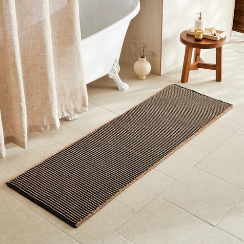 TYUU Waffle Runner Rug Bathroom, Long Boho Bath Mat, 72x24 Khaki & Black