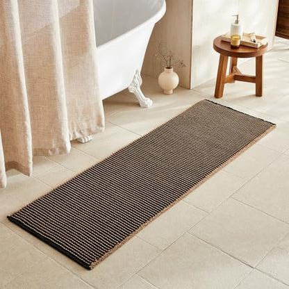 TYUU Waffle Runner Rug Bathroom, Long Boho Bath Mat, 72x24 Khaki & Black