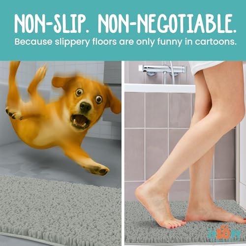 Standard Chenille Bath Mats 34"x21", Plush Absorbent Bath Mats Quick Dry, Soft & Machine Washable, Non Slip Carpet for Bathroom, Thick Bathroom Rugs, Shower Restroom Rug, Alfombras De Baño, Bathrugs