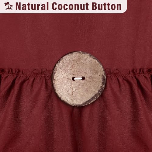 Seasonwood Burgundy Shower Curtain with Nature Buttons Ruffle Shower Curtains Farmhouse Shower Curtain for Bathroom 72" W x 78" L,Burgundy/Red
