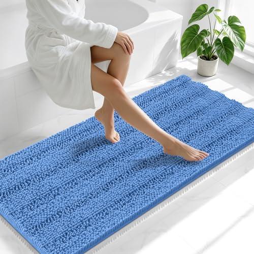 Smiry Thick Chenille Bathroom Runner Rugs 59x24, Bath Mat, Cornflower Blue