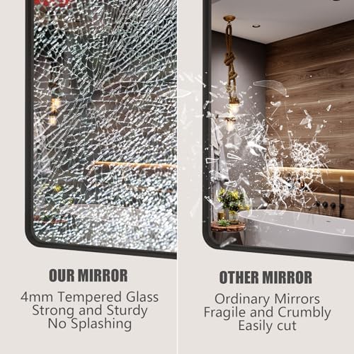 CHAMROR 24x32 Inch Black Metal Framed Bathroom Mirror for Wall