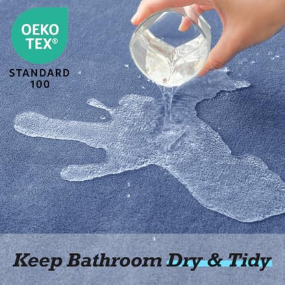 HUXMEYSON Bathroom Rugs Sets 3 Piece, Non-Slip & Quick Dry Bath Mat Set, Ultra Soft Velvet Bath Rugs for Bathroom, Toilet and Shower Floor, Dusty Blue
