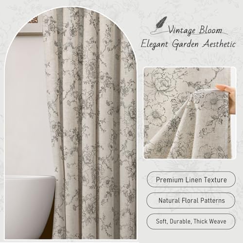 Farmhouse Floral Vintage Shower Curtain for Bathroom, Grey and Tan Taupe
