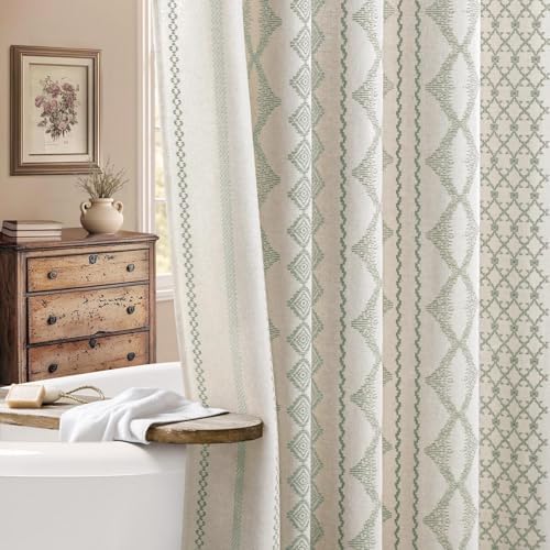 Sage Green Boho Linen Shower Curtain,72" W x 72" L