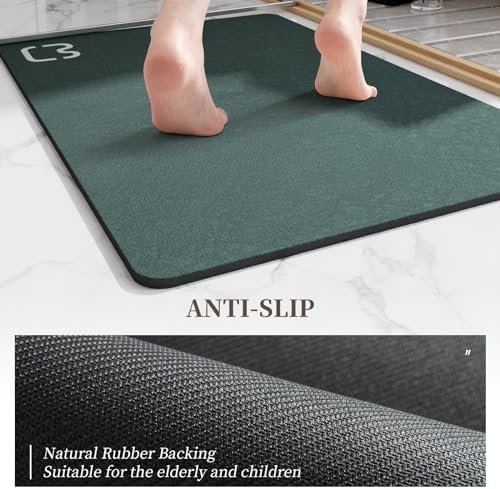 Bathroom Rugs and Mats Set 2 Piece Diatomaceous Earth Bath Mat,Dark Green