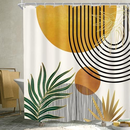 Mid Century Boho Abstract Modern Sun Minimalist Bathroom Shower Curtain Set