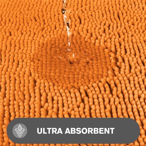 Flame Orange Bathroom Rugs – Absorbent and Washable Bath Mat, Non-Slip, Thick Soft Chenille Bath Rugs for Bathroom Floor, Shower, Sink - 24" x 36"