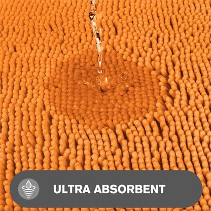 Flame Orange Bathroom Rugs – Absorbent and Washable Bath Mat, Non-Slip, Thick Soft Chenille Bath Rugs for Bathroom Floor, Shower, Sink - 17" x 24"