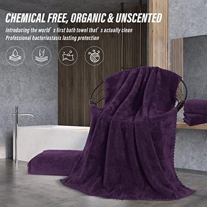MOONQUEEN 6 Pack Premium Bath Towel Set - Quick Drying - Microfiber Coral Velvet Highly Absorbent Towels - Multipurpose Use as Bath Fitness, Bathroom, Shower, Sports, Yoga Towel (Grape Purple)