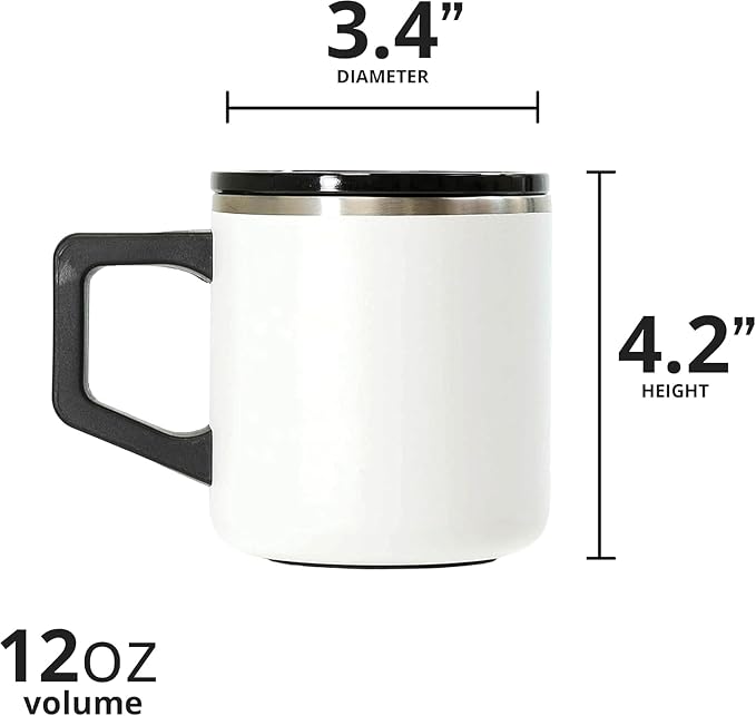 Elemental Insulated Coffee Mug - Triple-Wall Stainless Steel Summit Travel Cup for Hot and Cold Drinks - Thermal Coffee Mug with Lid and Handle for Camping, Office & Travel 12oz - White