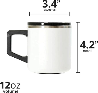 Elemental Insulated Coffee Mug - Triple-Wall Stainless Steel Summit Travel Cup for Hot and Cold Drinks - Thermal Coffee Mug with Lid and Handle for Camping, Office & Travel 12oz - White