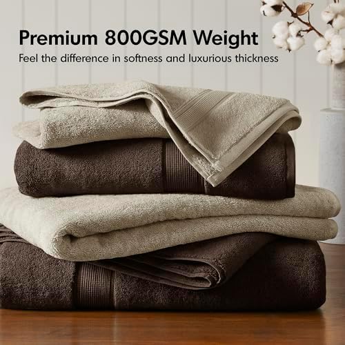 Madison Park 800GSM 100% Cotton Bathroom Bath Towel Set of 8, Brown