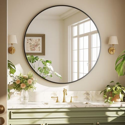 XRAMFY 40 Inch Round Mirror - Black Circle Mirrors for Bathroom, Entryway