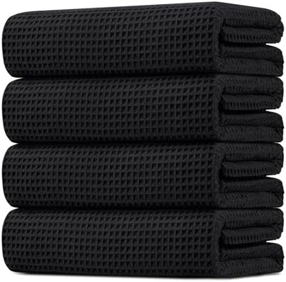 HOMEXCEL Black Waffle Bath Towels Set of 4 Pack, Waffle Towels for Bathroom