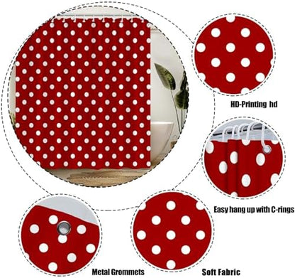 Polka Dot Shower Curtain Red White Retro Spot Vintage Fabric Decorative Bathroom Curtains with Hooks,67" Wx70 H