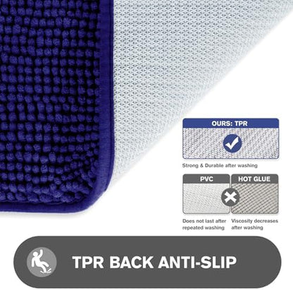 Royal Blue Bathroom Rugs – Absorbent and Washable Bath Mat, Non-Slip, Thick Soft Chenille Bath Rugs for Bathroom Floor, Shower, Sink - 26" x 44"