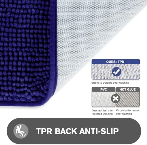 Royal Blue Bathroom Rugs – Absorbent and Washable Bath Mat, Non-Slip, Thick Soft Chenille Bath Rugs for Bathroom Floor, Shower, Sink - 17" x 24"