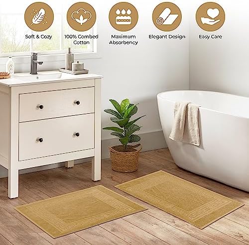 Superior Hotel & Spa Quality Bath Mat Set of 2, Made of Long-Staple Combed Cotton, Durable and Washable Bathroom Mat 2-Pack - Toast, 22" x 35" each