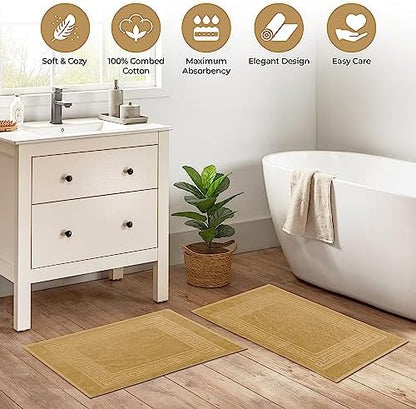 Superior Hotel & Spa Quality Bath Mat Set of 2, Made of Long-Staple Combed Cotton, Durable and Washable Bathroom Mat 2-Pack - Toast, 22" x 35" each