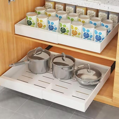 Slide Out Cabinet Organizer - Pull Out Expandable Drawer - Adjustable Extendable Sliding Shelf Under Sink Rack Shelf - for Kitchen Pantry Bathroom Closet - Easy Stick on - 1 PACK