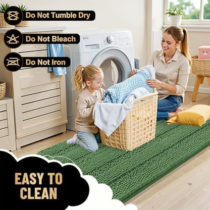 OLANLY Thick Small Bathroom Rugs 24x16, Chenille Bath Rugs, Olive Green