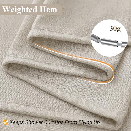 Naturoom Linen Shower Curtain 96 Inch Long for Bathroom Light Tan 1 Panel