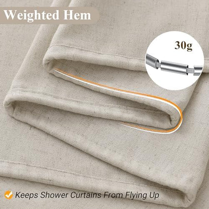Naturoom Linen Shower Curtain 96 Inch Long for Bathroom Light Tan 1 Panel