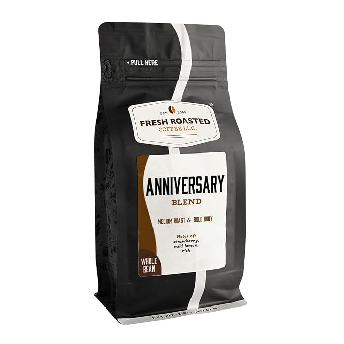 Fresh Roasted Coffee, Anniversary Blend Whole Bean Coffee, Medium Roast, Kosher, 12 oz