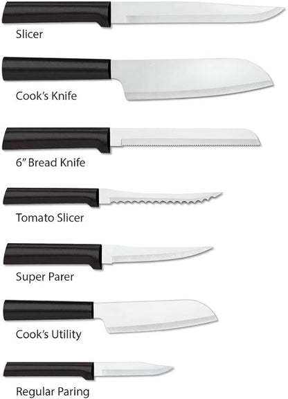 Rada Cutlery Essential Oak Block Set (G258), 8-Piece Block Knife Set, Stainless Steel Blades, Black Handle