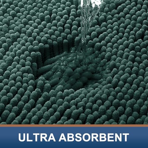 Smiry Luxury Chenille Toilet Rugs U-Shaped 20x20, Soft Absorbent Non-Slip Contour Bathroom Rugs for Toilet, Machine Washable Contoured Bath Mats, Green