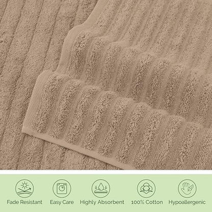 Elegant Comfort 100% Turkish Cotton Corduroy Ribbed Luxury Soft 2 Pack Bath Towels 27 x 54 Inch - Ultra Plush, Absorbent, Quick Dry, Hotel Spa Quality Towels for Bathroom Essentials, Taupe