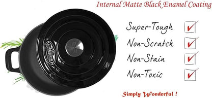 La Cuisine Enameled Cast Iron Braiser Sauté Pan Shallow Casserole with lid, 3.75 Quart 11" Dia. Matt Black Enamel Coating Interior, Glossy Black Exterior, Oven Safe, Induction Cooktop Compatible