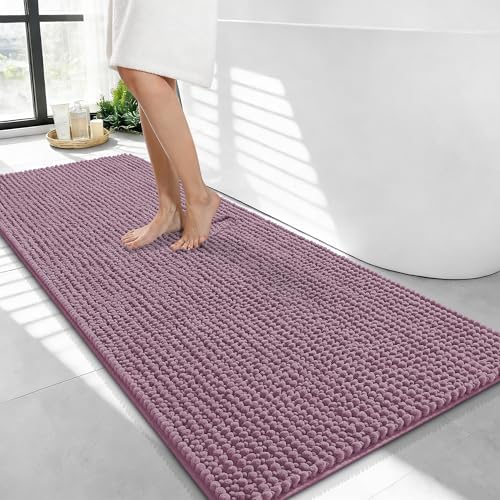 OLANLY Thick Chenille Bathroom Runner Rugs Mats 44x24, Deep Plum