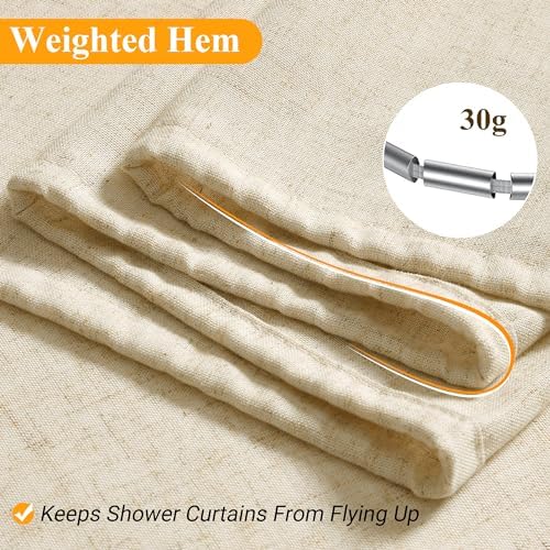 Naturoom Linen Shower Curtain 96 Inch Long for Bathroom Beige 1 Panel