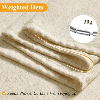 Naturoom Linen Shower Curtain 96 Inch Long for Bathroom Beige 1 Panel