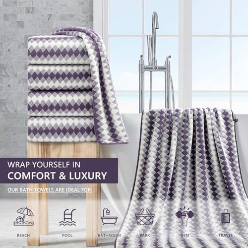 4 Piece Extra Large Bath Towel Set Oversized Bath Sheet 35"x70" Bathroom Towel Set Soft Highly Absorbent & Quick Dry Premium Bath Towel for Bathroom 600GSM Shower Towel Spa Gym Hotel,Plum