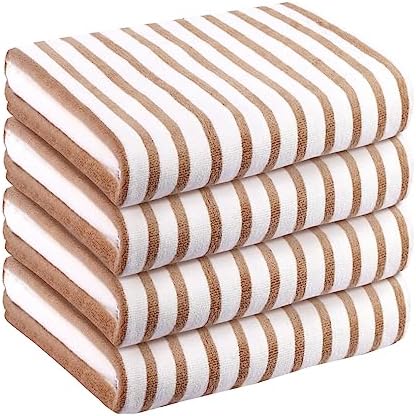 JML Microfiber Beach Towels Set of 4, 30" x 60", Cabana Stripe Coffee