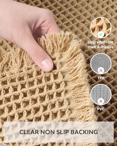tchdio Waffle Bath Mat-Runner Rug, Super Absorbent Non Slip Bath Mats for BathroomMachine Washable Long Rugs with Tassels, Bath Rugs for Bathroom Floor Beside Tub, 2' x 5', Brown