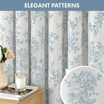 Linen Textured Fabric Blue Floral Shower Curtain W72*L72 Inches
