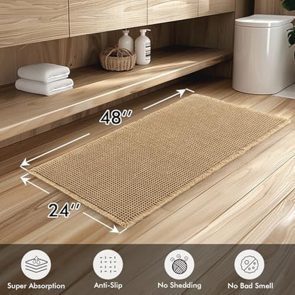 MIULEE Set of 2 Waffle Bathroom Runner Rugs Brown 2'x4'(24"x48")