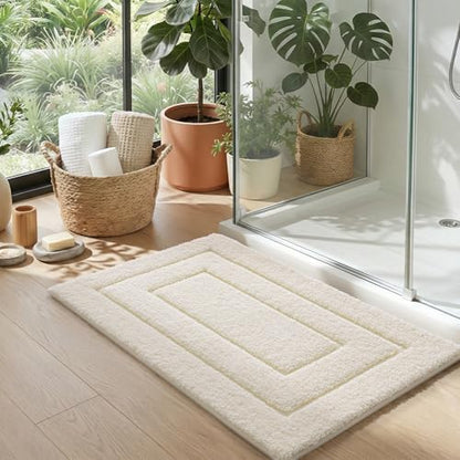 DEXI Bathroom Rugs 32x20, Non-Slip and Absorbent Bath Mat, Cream