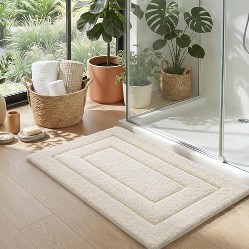 DEXI Bathroom Rugs 24x16, Non-Slip and Absorbent Bath Mat, Cream