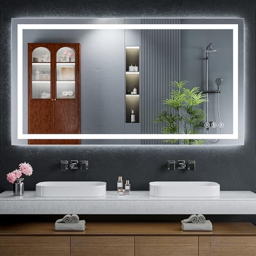 55"x30" LED Bathroom Mirror with Lights, Backlit+Frontlit, Anti-Fog